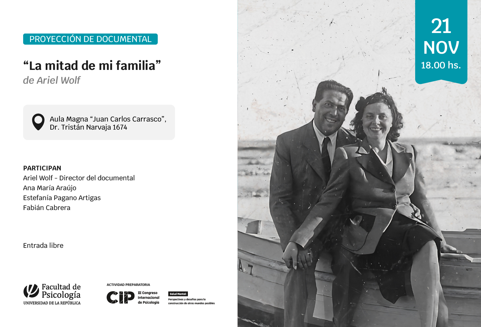 Afiche presentación de La mitad de mi familia