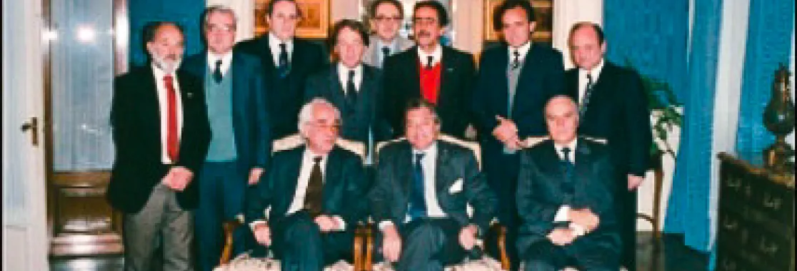 Creación de AUGM, 1991. Rectores Jorge Brovetto, Juan Carlos Hidalgo, Luis Hugo Berganza, César Gottfried, Ángel Luis Plastino, Tabajara Gaucho da Costa, Juan Carlos Millet, Oscar Shuberoff, representante de la URG, ministro de Educación y Cultura Guillermo García Costa, presidente de la República Luis Alberto Lacalle Creación de AUGM, 1991. Rectores Jorge Brovetto, Juan Carlos Hidalgo, Luis Hugo Berganza, César Gottfried, Ángel Luis Plastino, Tabajara Gaucho da Costa, Juan Carlos Millet, Oscar Shuberoff, representante de la URG, ministro de Educación y Cultura Guillermo García Costa, presidente de la República Luis Alberto Lacalle