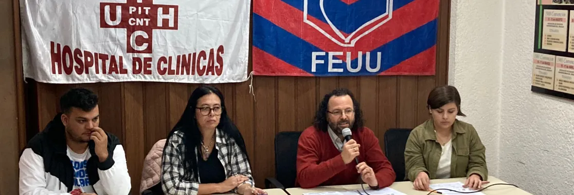 Conferencia de prensa Intergremial universitaria. 03/07/2023. Foto: Richard Paiva, UCUR